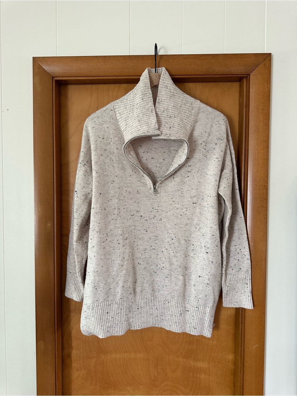 LOFT Cream Speckled Quarter-Zip Funnel Sweater